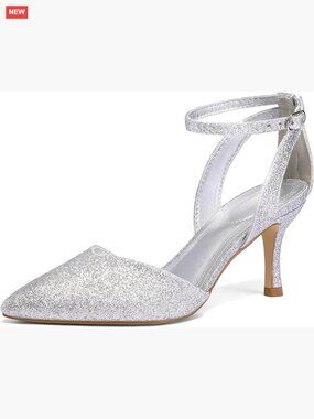 Pointed Toe Ankle Strap Pumps with 3 Inch Low Heels for Wedding Party